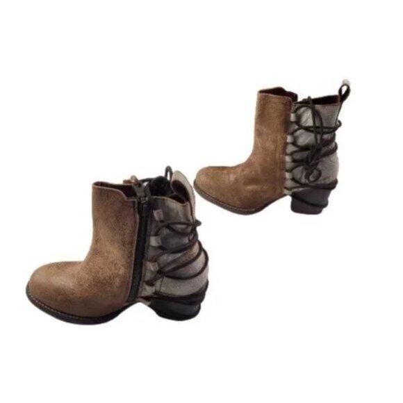 Bed Stu Blaire Leather Ankle Booties Women's 6.5 Tan Rustic Lace-Back Boots - Picture 4 of 11